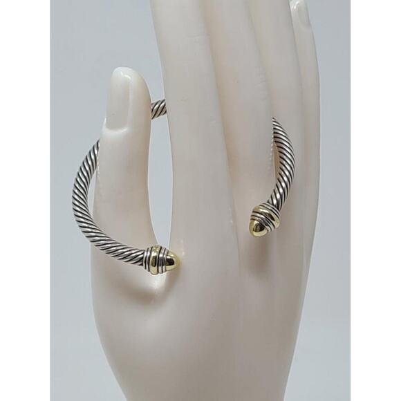 David Yurman Sterling Silver 14k gold caps cable classic cuff - Picture 7 of 7